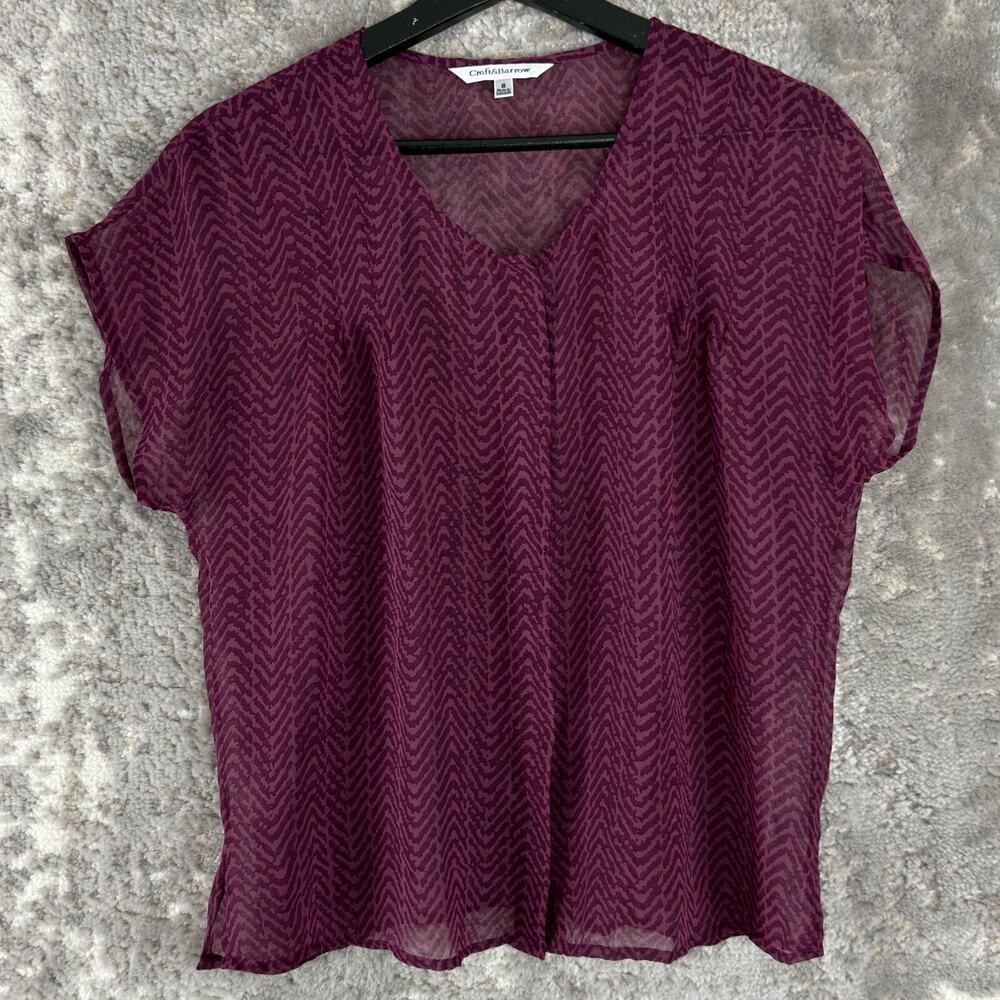 Croft & Barrow Size S Semi Sheer Button Top Purple Short Sleeve Casual